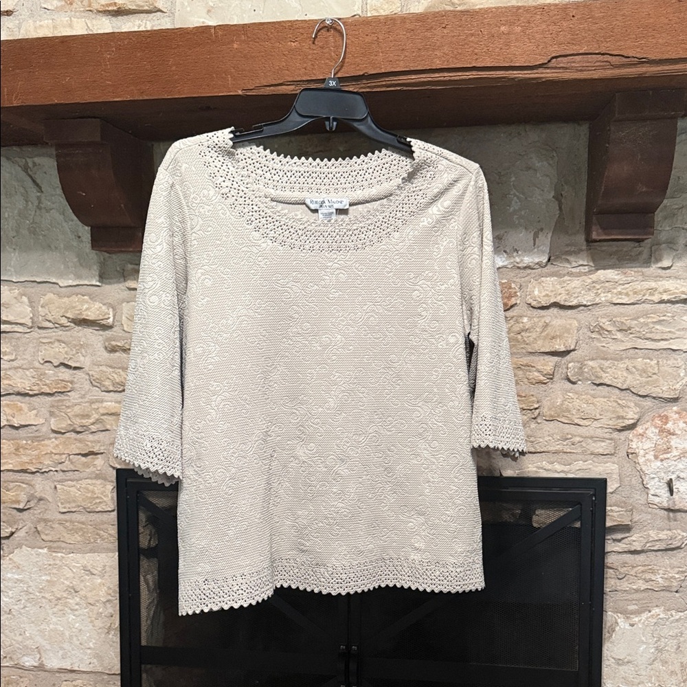 Rebecca Malone Beige Lace Plus Size Top